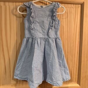 Hope & Henry Girl Blue White Seersucker Ruffle Open Back Organic Cotton Dress 2T